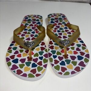Brighton Women's Size 6 Thong‎ Flip Flops Colorful Rainbow Hearts